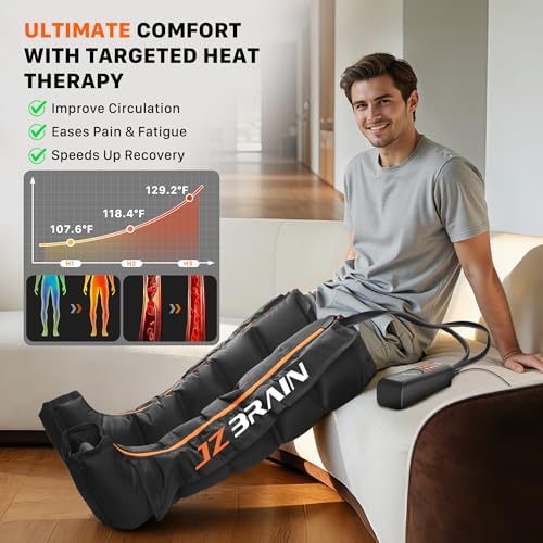 Air Compression Leg Recovery Boots : Sequential Full Leg Compression Massager System for Muscle Relaxation & Relief - 11 Intensity 6 Modes 3 Heat for Athletes & Gym (Medium)