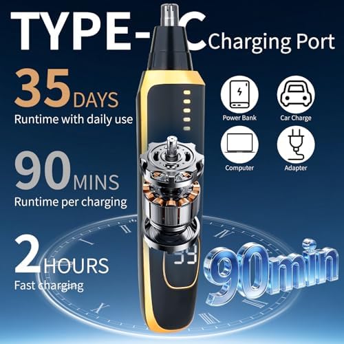 LED Display Ear and Nose Hair Trimmer Clipper for Women Men,2026 Rechargeable 2 in 1 Painless Eyebrow & Facial Hair Trimmer with Powerful Motor and Dual-Edge Blades Easy Cleansing