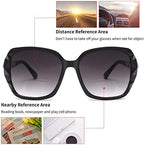 JM Bifocal Reading Sunglasses for Women Fashion Oversized Square Sun Readers Outdoor Reading Glasses UV400 Protection Black +2.5