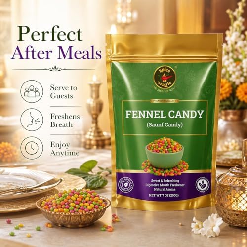 Spice Magic Fennel Candy 7oz (200g) | Sweet & Refreshing Mouth Freshener | Traditional Indian Saunf Mukhwas | Tasty Digestive Delight.
