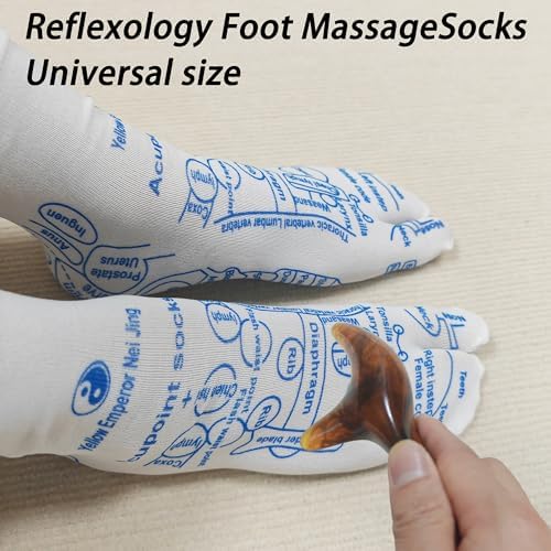 Acupressure Reflexology Socks with 8pcs Amber Massage Tools,Foot Relief and Massage Sticks Acupressure Reflexology Chart Socks with Trigger Points Tools,Women and Men Socks