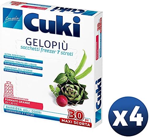 Cuki Gelopiù Freezer Bags 7 Layers Maxi Stock Large - 29 x 42 cm - 6 L - 4 Packs of 30 Pieces - 780 g