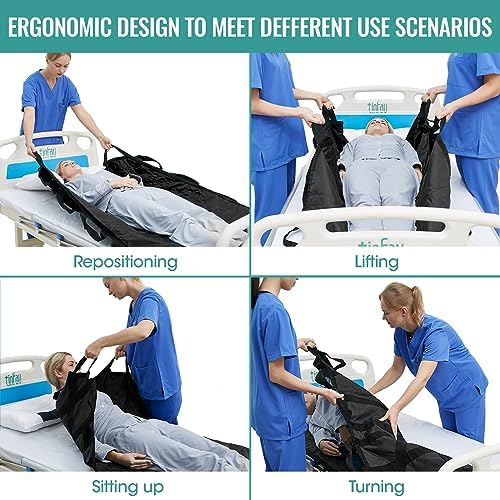 Bed Positioning Pad with Reinforced Handle, 70" X 40" Multipurpose Waterproof Transfer Sheet for Turning, Lifting & Sliding, Reusable Washable Patient Positioning Sheet for Bedridden, Caregiver, Black