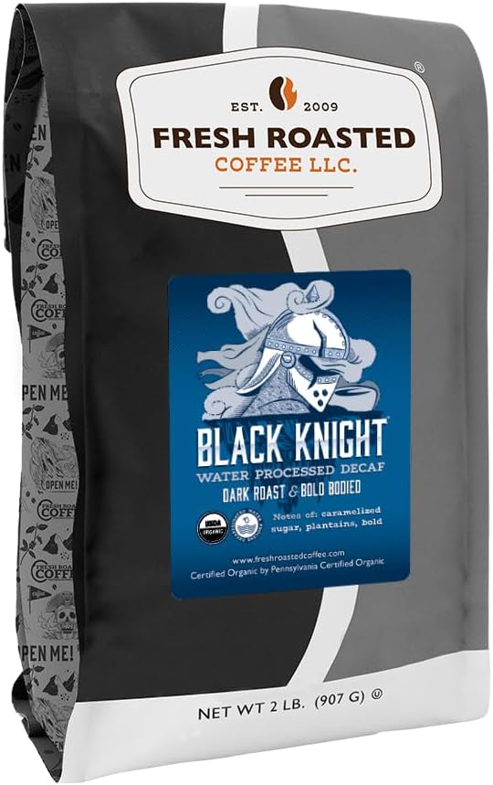 Fresh Roasted Coffee, Organic Black Knight Water-Processed Decaf | USDA, Kosher | Dark Roast 2 lb (32 oz) Whole Bean