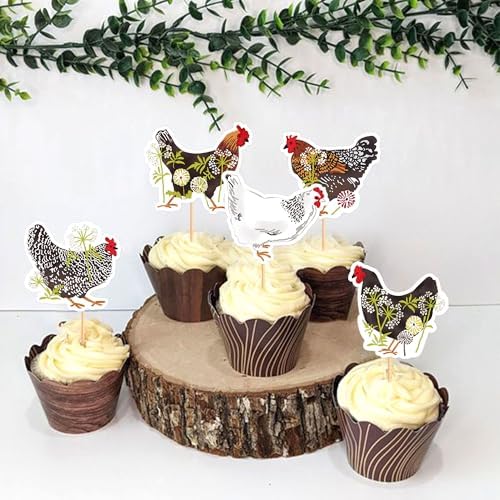 36Pcs Cute Chicken Hen Cupcake Toppers Egg Hatching Hens Cupcake Picks for Mother Hen Theme Birthday Party Chicken Farm Animals Baby Shower Girls Boys Birthday Party Cupcake Decorations