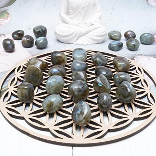 Crocon® 1lb Labradorite Tumbled Stones And Crystals Bulk 2000+ Carats, Polished Stones Rock Collection Vase Filler Tumbles Crystals Healing Reiki Gemstone Gifts, Fountain Tumbles Size 20 mm