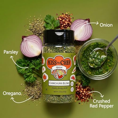Kiss the Chef Chimichurri Blend 2.25 oz – Authentic Argentinian Chimichurri Sauce Mix & Dry Seasoning – Herb & Garlic Spice Blend – Gluten Free, No Seed Oil, No MSG – For Steak, Chicken, Vegetables