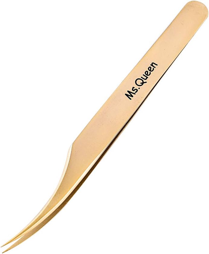 Ms.Queen Eyelash Extension Tweezers-Precision Tweezers for 2D-6D Volume&Individual False Lashes Extensions-Golden-Dolphin Tweezers