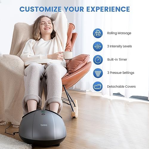 Breo Foot Massager with Heat, Deep Tissue Kneading, Shiatsu Massage Machine for Relax, Relieve Foot Pain, Plantar Fasciitis, Fits Feet Up to Men Size 14, Mother's Day Gift