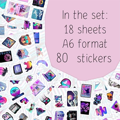 BulbaCraft Vaporwave Stickers for Water Bottle and Laptop - Vaporwave Party Supplies & Decorations, Waterproof Vinyl Decals, Aesthetic and Retro Stickers, Gifts for Women & Men