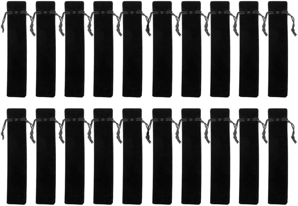 HORNO 20 PCS Velvet Drawstring Pen Pouch Sleeve Holder Single Pen Bag Case Pencil Bag(Black)