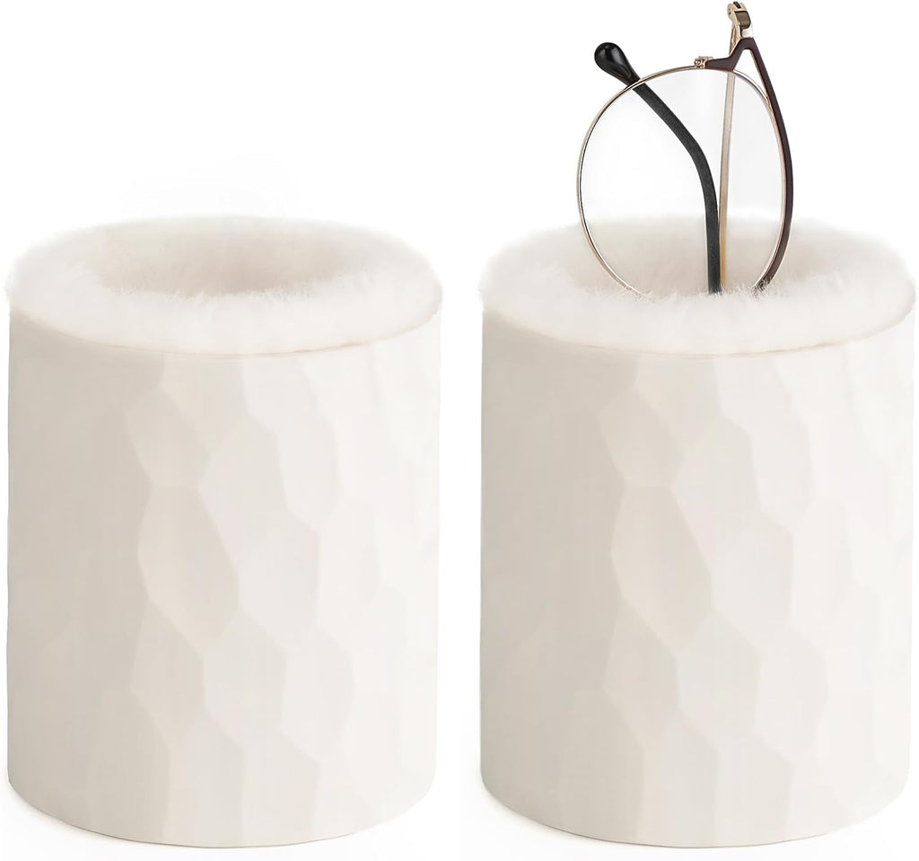Mkono Plush Lined Eyeglasses Holder Protective Glasses Holder Stand Case Anti-scratch Glasses Storage Organizer for Table, Desk, Nightstand, Office, Ivory, Set of 2