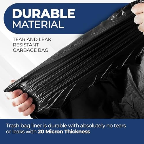 55 Gallon Large Trash Bags [39” X 56” – 20 Micron] 20 Black Contractor Garbage Bags | Heavy Duty Lawn Leaf Yard Waste Bags | 55-60 Gallon Extra Large Construction Industrial Plastic Trash Can Liners