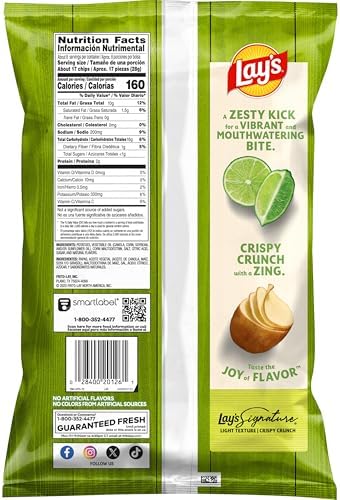 Lay's Potato Chips, Limon Flavored Snacks, 7.75oz Bag