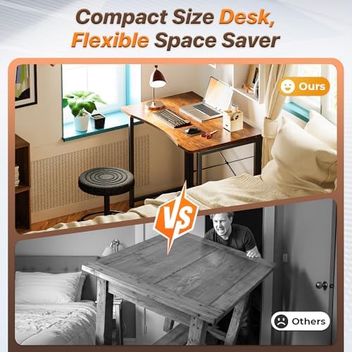 Huuger Folding Desk for Small Spaces, 31.5 Inch Foldable Computer Table, for Home Office, Study, Bedroom, Dorm, Space Saving, Small Writing Work Office Computer Desk, Easy to Fold, Rustic Brown