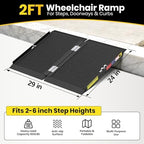 2FT Portable Wheelchair Ramp with Quick-Lock, Black Seamless Non-Slip Aluminum Folding Handicap Ramp,Threshold Ramp for Doorways, Wheel Chair Ramp for Home Steps, Loading Dock Plates