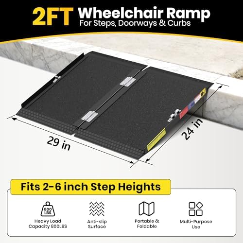 2FT Portable Wheelchair Ramp with Quick-Lock, Black Seamless Non-Slip Aluminum Folding Handicap Ramp,Threshold Ramp for Doorways, Wheel Chair Ramp for Home Steps, Loading Dock Plates