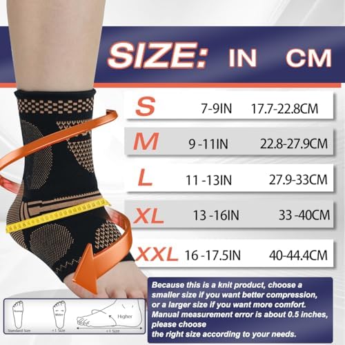 DRNAIETY Copper Ankle Brace for Men & Women - 1 Pair Ankle Compression Sleeve, Compression Support for Plantar Fasciitis, Achilles Tendonitis, Foot Pain, Swelling - Everyday Use (Yellow-Black XL)