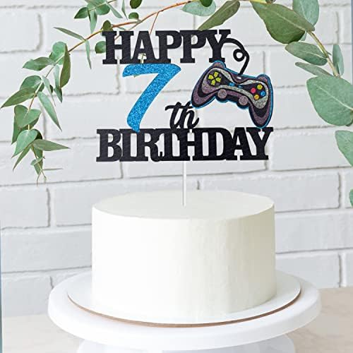 Happy 7th Birthday Video Game Cake Topper - Level 7 Unlocked Awesome 2016 Boy's Birthday Cake Topper - Video Game 7th Birthday Cake Decorations
