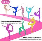 48 Pieces Gymnastics Cupcake Toppers Glitter Gymnastics Birthday Party Decorations Cupcake Picks Cheer Team Cake Toothpicks Decorations for Girls Birthday Party Favors Supplies