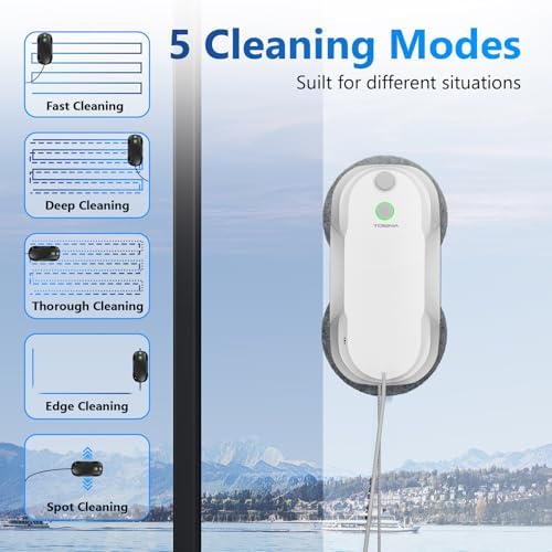 Tosima W5 Window Cleaning Robot, Dual Direction Auto-Spray Smart Window Cleaner with Triple Safety System, Smart Navigation, Remote Control, for All Smooth Surfaces, with 8 Rags, White Robotic Vacuums