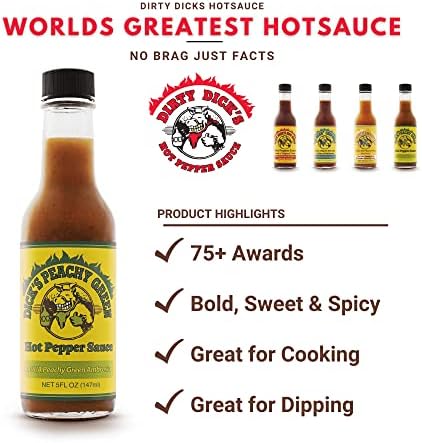 Dirty Dicks Peachy Green Hot Sauce, 5 Fl Oz - A Flavorful Blend of Peppers, Peaches, and Exotic Spices (Pack of 1)
