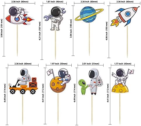 Gyufise 40Pcs Space Astronaut Cupcake Toppers Rocket Planet Trip to the Moon Cupcake Picks Decorations for Baby Shower Boys Girls Birthday Outer Space Themed Party Cake Decorations Supplies