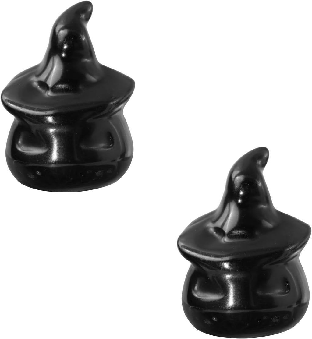 Rockcloud Pack of 2 Halloween Pocket Stone Pumpkin Ghost Head Statue Hand Carved Crystal Figurine Haunted House Party Decorations, Black Obsidian
