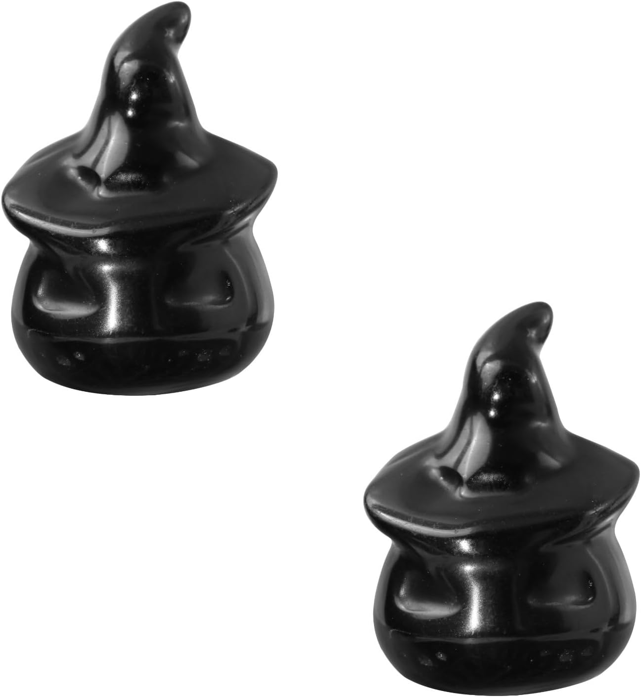 Rockcloud Pack of 2 Halloween Pocket Stone Pumpkin Ghost Head Statue Hand Carved Crystal Figurine Haunted House Party Decorations, Black Obsidian