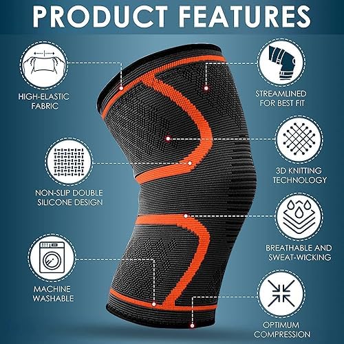 Knee Brace, Knee Compression Sleeve Support, Knee Support, for Running, Basketball, Workout, Sports, for Men and Women