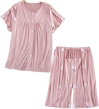 Bedridden Patient Clothing,Unisex Summer Short Fracture Suit,Disability Clothing With Fully Open on Both Sides,Post Surgery Tear Away Tops and Shorts Set(Woman,Pink,XXL)