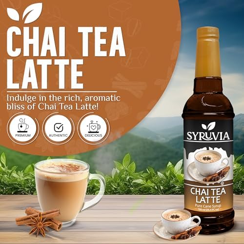 Syruvia Chai Tea Flavored Syrup for Coffee, Drinks, Lattes, and Desserts – 25.4 fl oz,