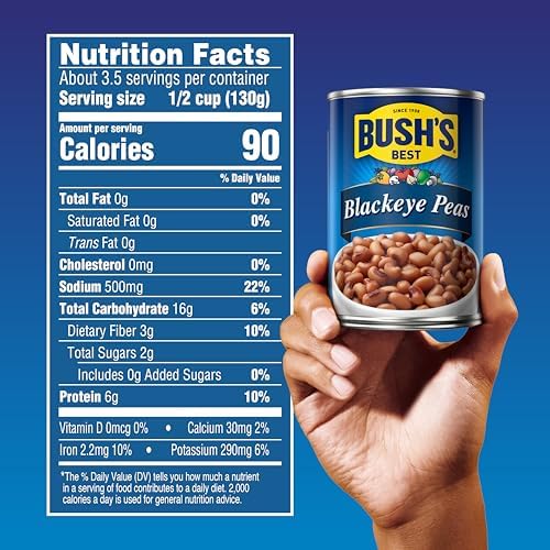 BUSH'S BEST Canned Blackeye Peas, Source Of Plant Based Protein And Fiber, Low Fat, Gluten Free, 15.8 oz