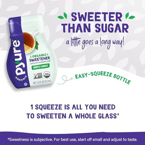Pyure Organic Liquid Stevia Extract Sweetener – Zero Calorie, Sugar Free, Keto Friendly, Plant-Based Sugar Substitute – Non-GMO, Diabetic Friendly, Zero Carb, No Aftertaste – Simply Sweet – 1.8 fl oz