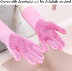Dishwashing Gloves Kitchen Magic Gloves Dishwashing Brush (Pink)