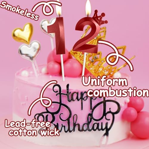 30th Birthday Candles for Cake, Number 30 Red Candles with Crown, 3D Design Birthday Cake Topper for Women Men Birthday Party Wedding Anniversary Celebration Decorations Supplies