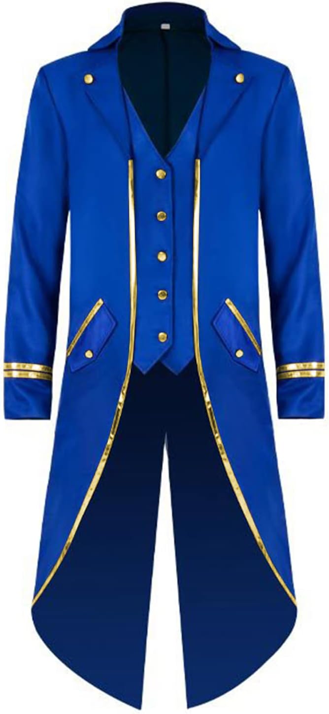 WISHU Mens Steampunk Medieval Jacket, Gothic Victorian Renaissance Tailcoat Vampire Halloween Costume Vintage Frock Coat