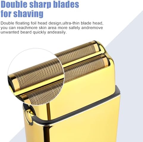 HIENA PRO Foil Shaver for Men Barber, Double Electric Foil Trimmer, Professional Electric Razor, Close Shaver, Cordless Rechargeable with USB, Gold