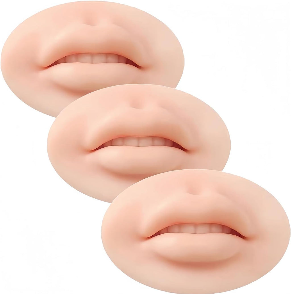 Tattoo Fake Lips 3 Pieces 5D Fake Lips, Silicone Lips for Makeup Practice, Soft Tattoo Practice Lips Model for Semi Permanent Make Up Supplies