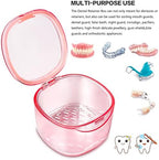 Uouovo 2022 Upgraded Denture Bath Box Cup, Retainer Cleaning Box, Complete Clean Care for Dentures, Denture Case - Second Generation (transparent pink)