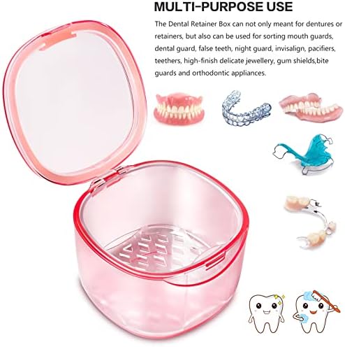 2022 Upgraded Denture Bath Box Cup, Retainer Cleaning Box, Complete Clean Care for Dentures, Denture Case - Second Generation (transparent pink)