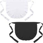 2 Pcs Women's White & Black Half Maid Apron - Cosplay Waist Maid Apron, Cooking French Retro Waitress Half Aprons, Ruffle Puffy Pleated French Maids Aprons for Cooking, Waitress, Party & Kitchen