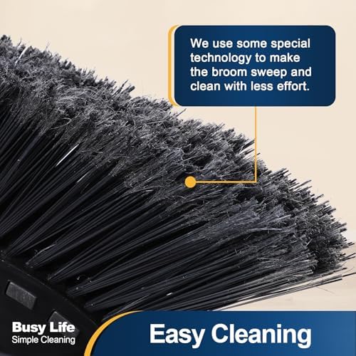 Yocada Heavy Duty Broom Outdoor&Indoor Broom Commercial for Courtyard Garage Lobby Mall Market Floor Home Kitchen Room Office Pet Hair Rubbish 56.9Inch Black