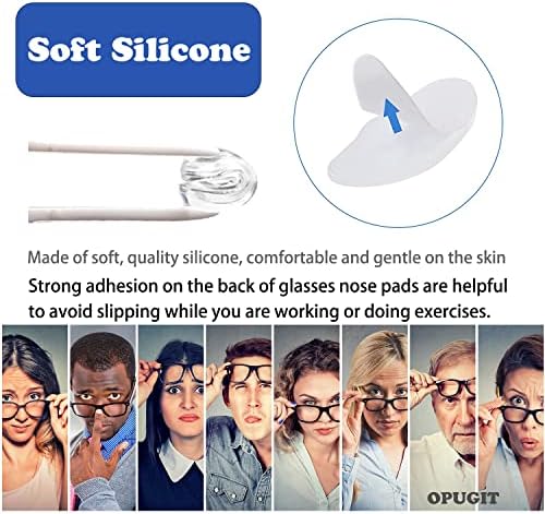 OPUGIT Eyeglass Nose Pads, Adhesive Soft Silicone Air Chamber, Comfortable Air Bag Nosepads for Eyeglasses Glasses Sunglasses,2mm,10 Pairs,Transparent