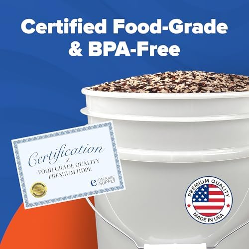 5 Gallon Bucket Only | Made in USA | Food Grade | Durable 90 Mil All Purpose Pail | BPA Free | Premium HPDE | Easy Stack and Store | Lids Not Included (White, 6)