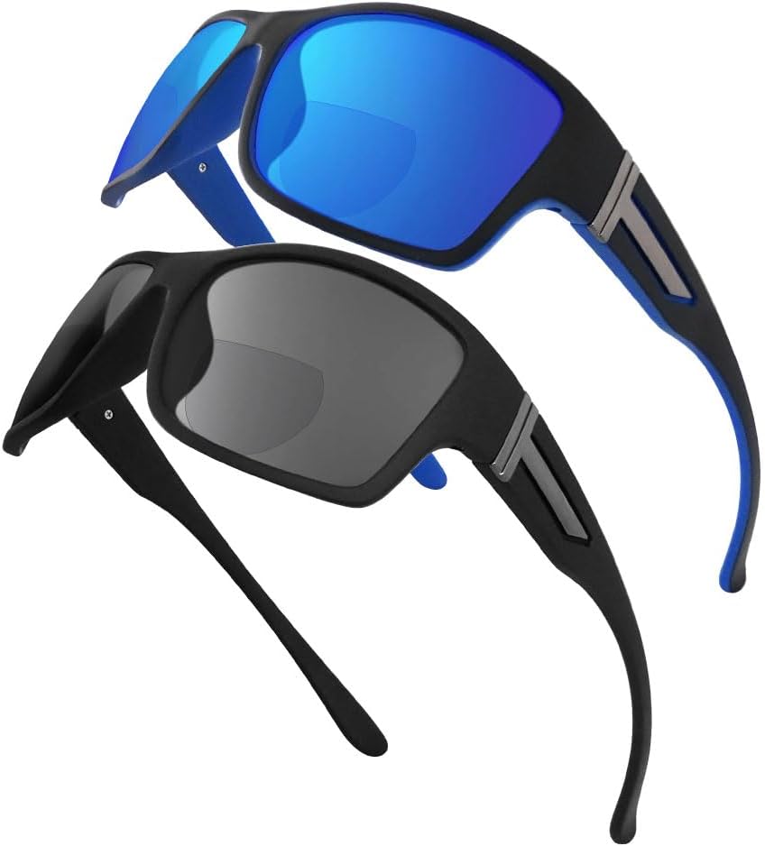 Bifocal Sunglasses for Men - Reading Sunglasses with Built-in Readers, Wrap Around Style, 2.0