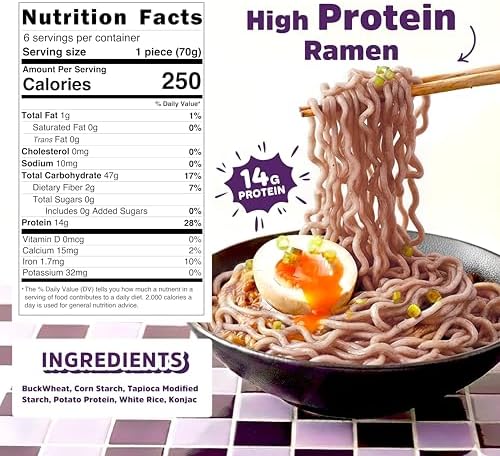 High Protein Ramen noodles (14g) high protein noodles. Gluten free ramen noodle (6 packs) healthy low sodium plain noodle.