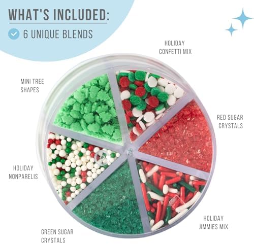 Sweets Indeed Christmas Sprinkles Mix – 6-Cell Holiday Assortment 6.45 oz | Edible Jimmies, Nonpareils & Sugar Pearls for Decorating Christmas Cookies, Cupcakes, Cakes & Holiday Desserts