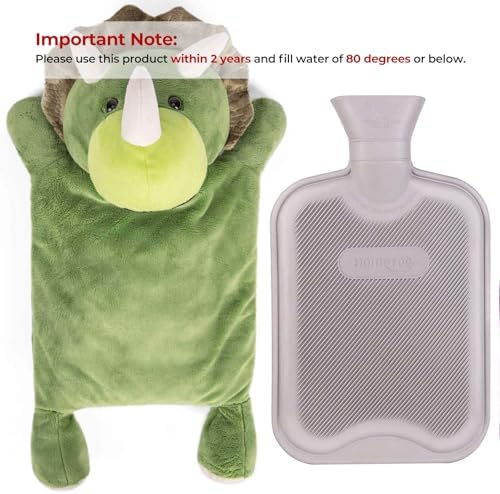 HomeTop Premium Classic Rubber Hot and Cold Water Bottle with Cute Stuffed Triceratops Cover