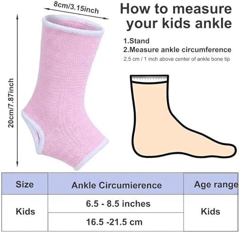 2 Pairs Compression Ankle Brace for Kids, Elastic Braces for Sprained Ankles, Kids Ankle Support for Youth Aged 6-14, Ankles Compression Sleeve for Dance Sports (Black and Pink)